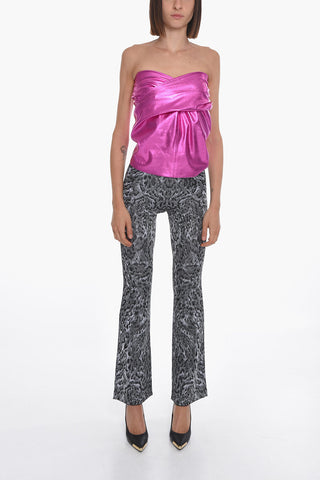 Lurex Boot Cut Pants with Elastic Waistband