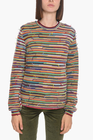 Maglia in Cashmere Sfrangiata con Fantasia Multicolor