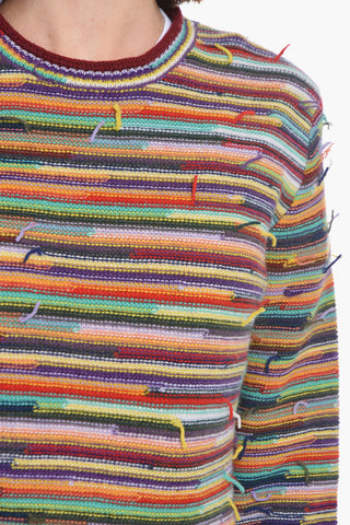 Maglia in Cashmere Sfrangiata con Fantasia Multicolor