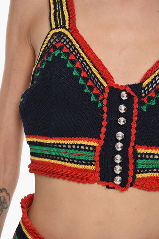 Crochet Crop Top with Jewel Buttons