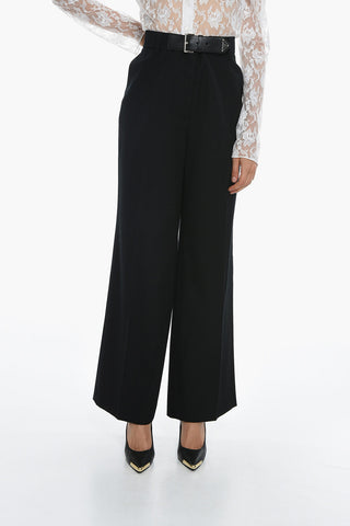 Wide-leg Trousers with Logoed Belt