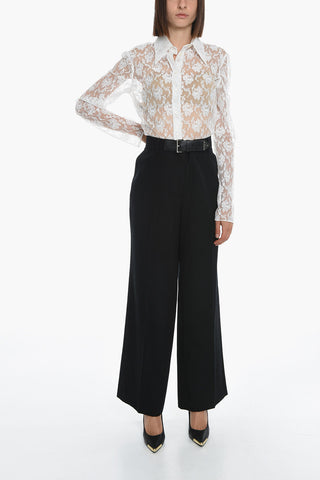 Wide-leg Trousers with Logoed Belt