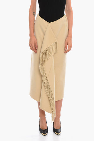 Wool-blend LIZA Midi Skirt with Fringes