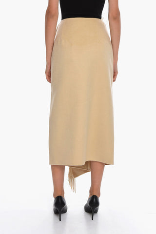 Wool-blend LIZA Midi Skirt with Fringes