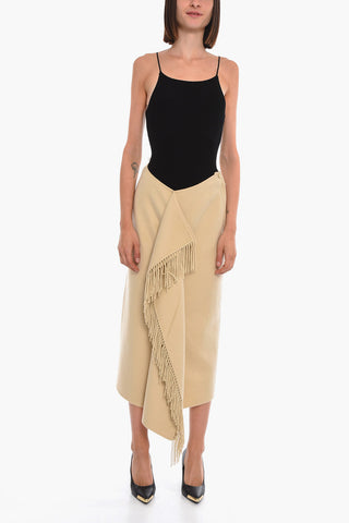 Wool-blend LIZA Midi Skirt with Fringes