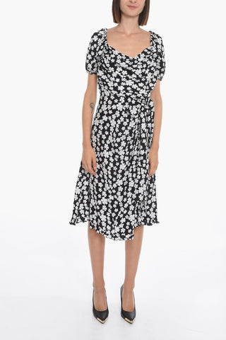 Silk Wrap-around Midi Dress with Back Neckline