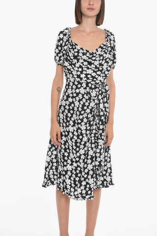 Silk Wrap-around Midi Dress with Back Neckline