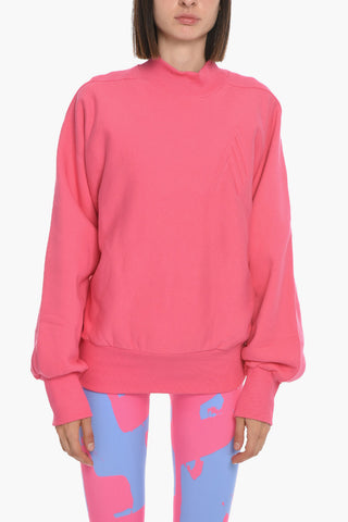 Fleeced Cotton Mock Neck Sweatshirt with Embossed Detail