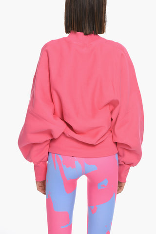 Fleeced Cotton Mock Neck Sweatshirt with Embossed Detail