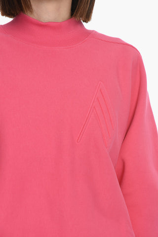 Fleeced Cotton Mock Neck Sweatshirt with Embossed Detail