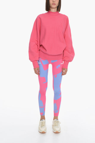 Fleeced Cotton Mock Neck Sweatshirt with Embossed Detail