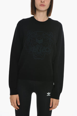Wool-blend TIGER Jumper with Ton-sur-ton Logo