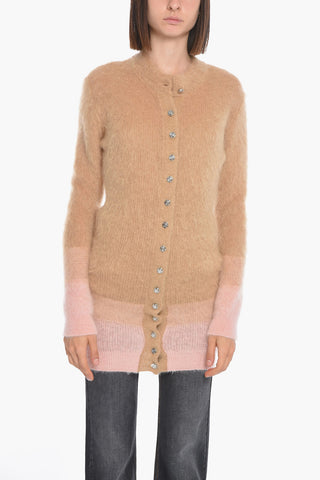 Mohair-blend Long Cardigan with Striped Detail