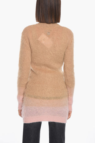 Mohair-blend Long Cardigan with Striped Detail