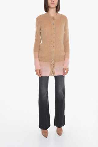 Mohair-blend Long Cardigan with Striped Detail