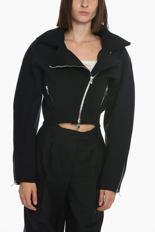 Giacca Biker Crop in Misto Lana