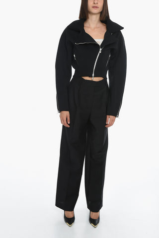 Giacca Biker Crop in Misto Lana