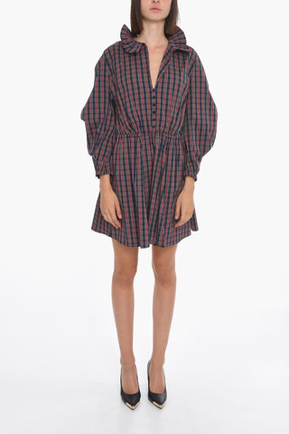 Cotton-poplin Flared Dress with Pleated Collar