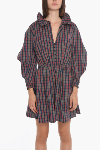 Cotton-poplin Flared Dress with Pleated Collar