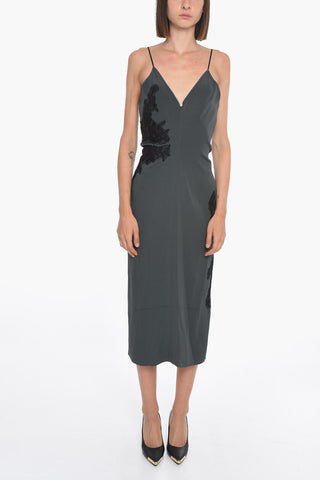 Lace-detailed Midi Dress with Back Slit