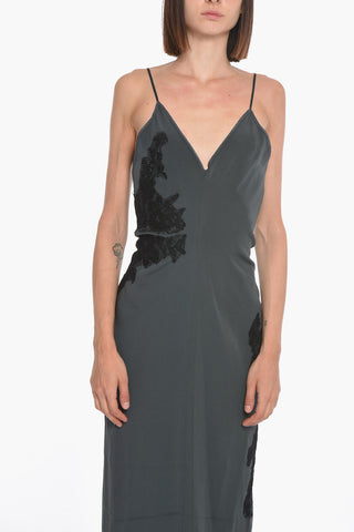 Lace-detailed Midi Dress with Back Slit