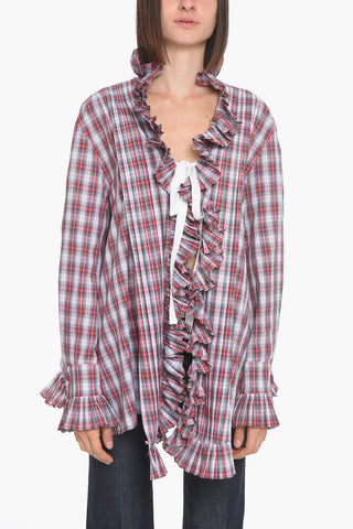 Asymmetric Cotton-poplin Shirt with Ruffle Details