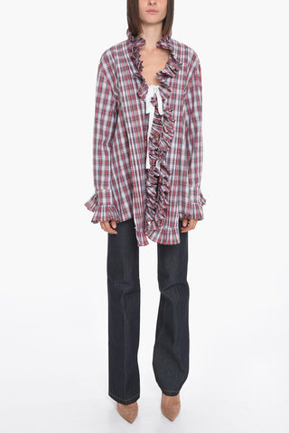 Asymmetric Cotton-poplin Shirt with Ruffle Details