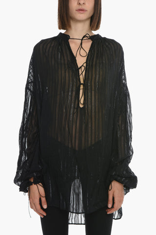 Blusa in Seta Sheer con Dettagli in Lurex