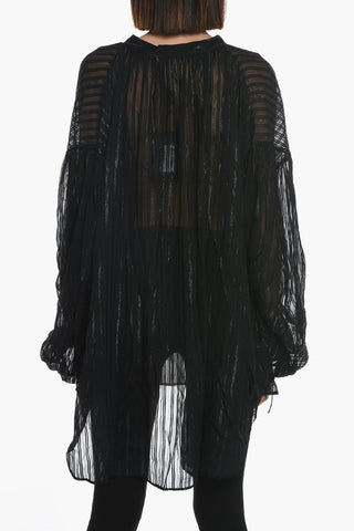 Blusa in Seta Sheer con Dettagli in Lurex