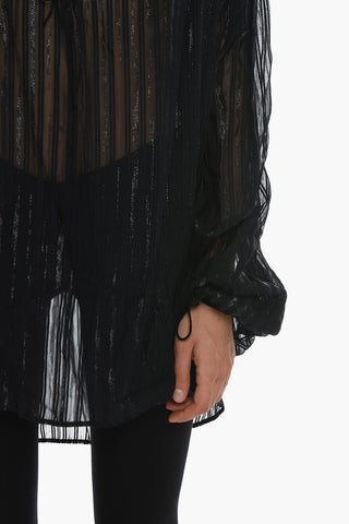 Blusa in Seta Sheer con Dettagli in Lurex
