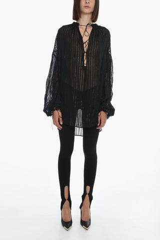 Blusa in Seta Sheer con Dettagli in Lurex