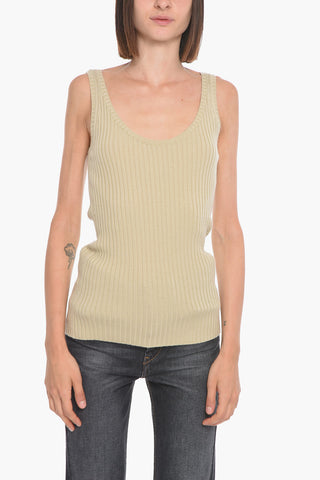 Top Smanicato a Costine in Misto Cashmere