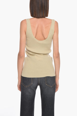Top Smanicato a Costine in Misto Cashmere