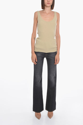 Top Smanicato a Costine in Misto Cashmere