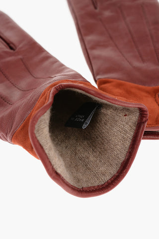 Leather Gloves with Sued Details