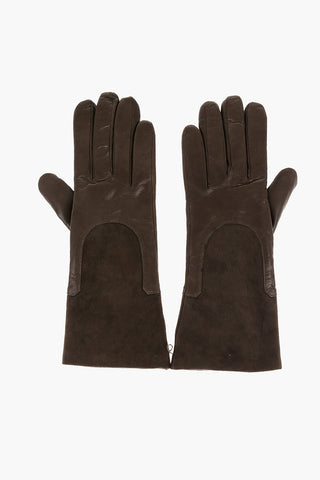 Guanti in Pelle con Fodera in Cashmere e Inserto in Camoscio