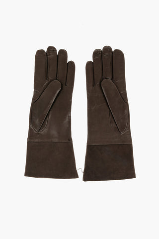 Guanti in Pelle con Fodera in Cashmere e Inserto in Camoscio