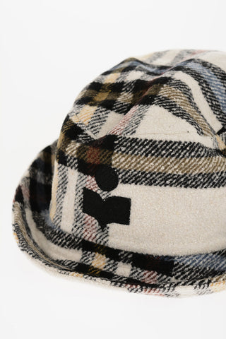 Cappello Bucket HALEYH Motivo Plaid con Logo Ricamato