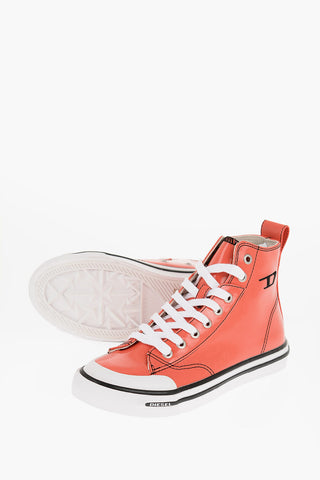 Patent Faux Leather S-ATHOS High-Top Sneakers with Contrasting Details
