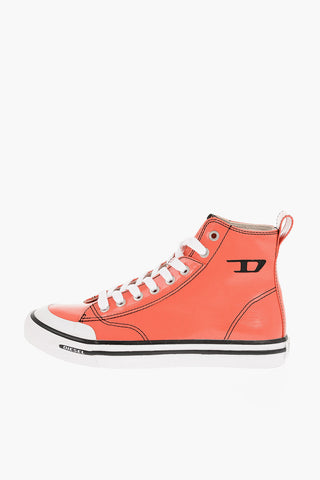 Patent Faux Leather S-ATHOS High-Top Sneakers with Contrasting Details