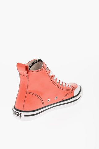 Patent Faux Leather S-ATHOS High-Top Sneakers with Contrasting Details