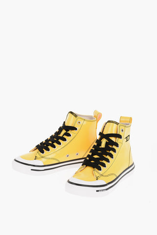 Patent Faux Leather S-ATHOS High-Top Sneakers with Contrasting Details