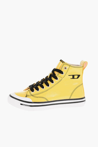 Patent Faux Leather S-ATHOS High-Top Sneakers with Contrasting Details