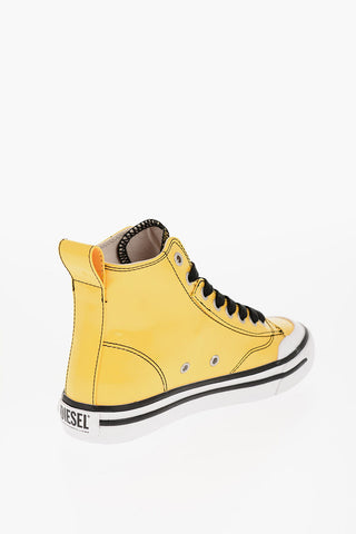 Patent Faux Leather S-ATHOS High-Top Sneakers with Contrasting Details
