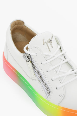 Leather Low Top Sneakers with Side Zip and Multicolor Sole