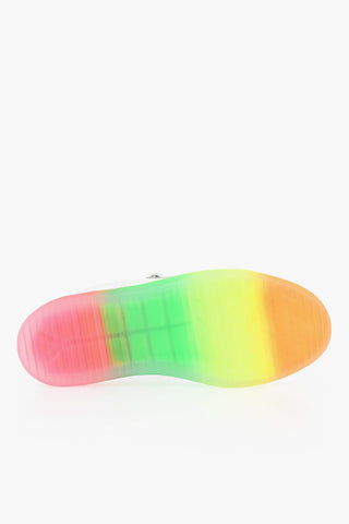 Leather Low Top Sneakers with Side Zip and Multicolor Sole