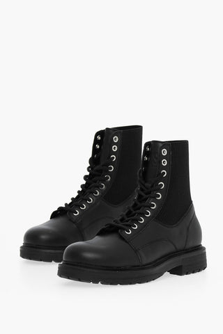 Solid Color Leather and Fabric D-ALABHAMA EC Combat Boots