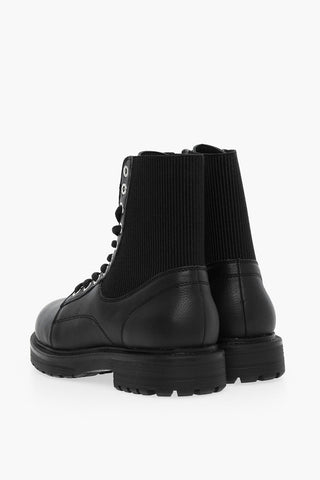 Solid Color Leather and Fabric D-ALABHAMA EC Combat Boots