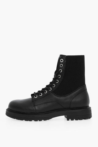 Solid Color Leather and Fabric D-ALABHAMA EC Combat Boots