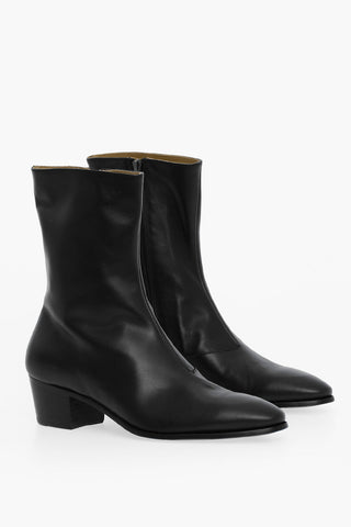 Leather Point Toe Ankle Boots with Side Zip Heel 5cm